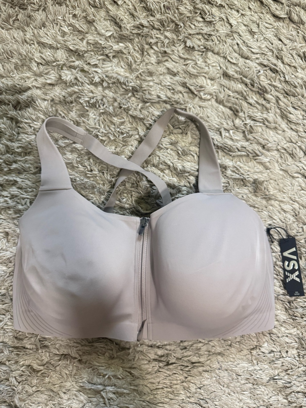 VSX Nude Front-Zip Padded Sports Bra
